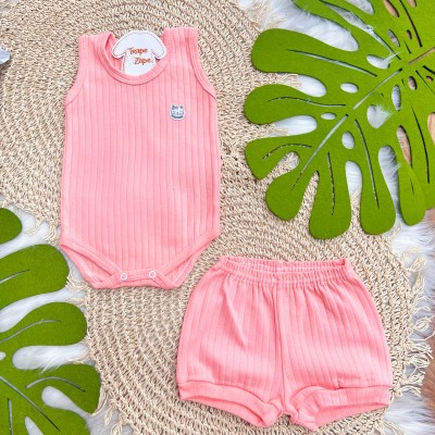 Conj. Body Regata e Short Canelado - Coral